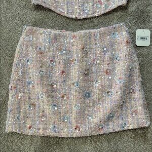 Elegant Floral Sequin Tweed Skirt in Pink and Cream (skirt only)